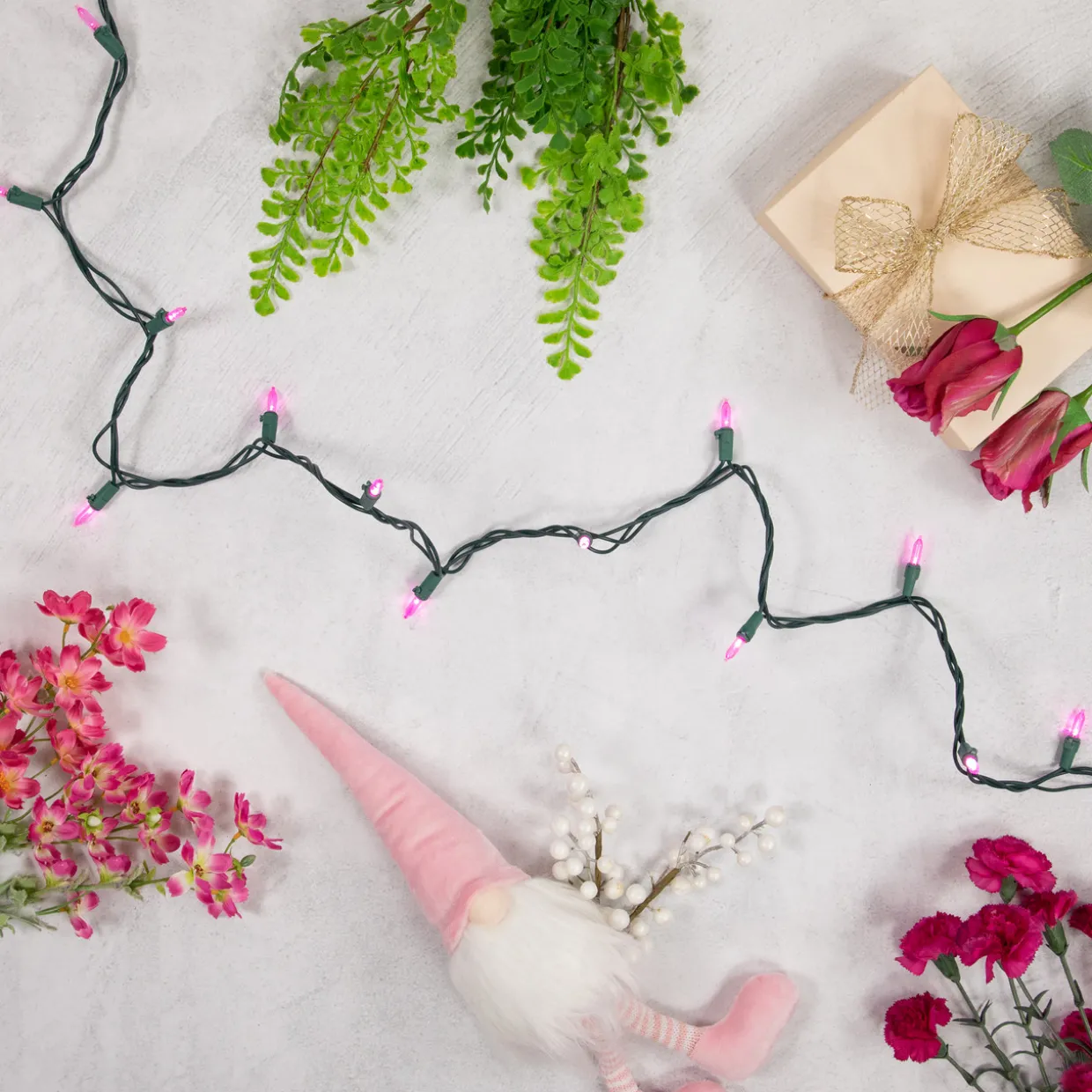 100ct Pink LED Mini Christmas Lights, 33ft Green Wire