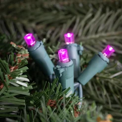 50ct Pink LED Wide Angle Christmas Lights, 16.25ft Green Wire