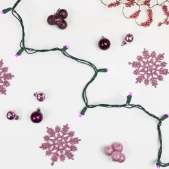 50ct Pink LED Wide Angle Christmas Lights, 16.25ft Green Wire