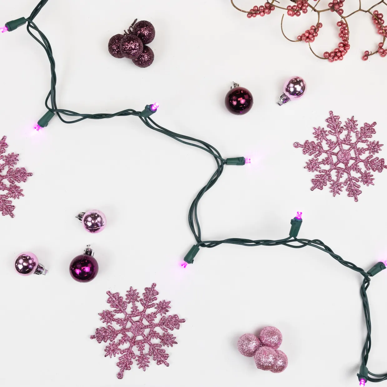 50ct Pink LED Wide Angle Christmas Lights, 16.25ft Green Wire