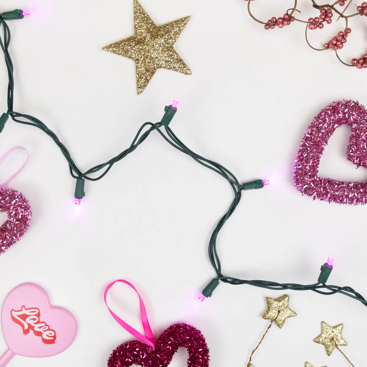 50ct Pink LED Wide Angle Christmas Lights, 16.25ft Green Wire