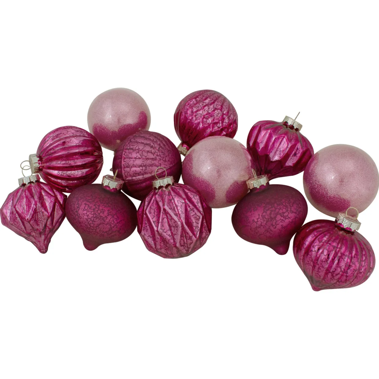 12ct Pink Mercury Glass Style Glass Christmas Ornament Set 3"