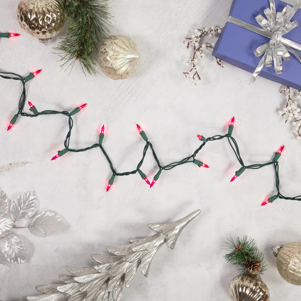 100ct Pink Mini Christmas Light Set, 20.25ft Green Wire