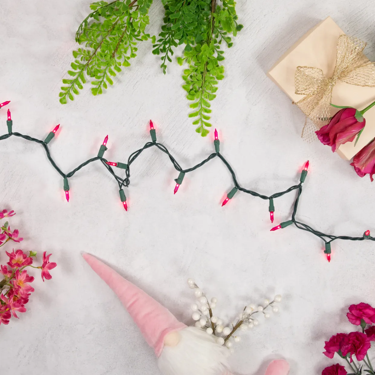 100ct Pink Mini Christmas Light Set, 20.25ft Green Wire