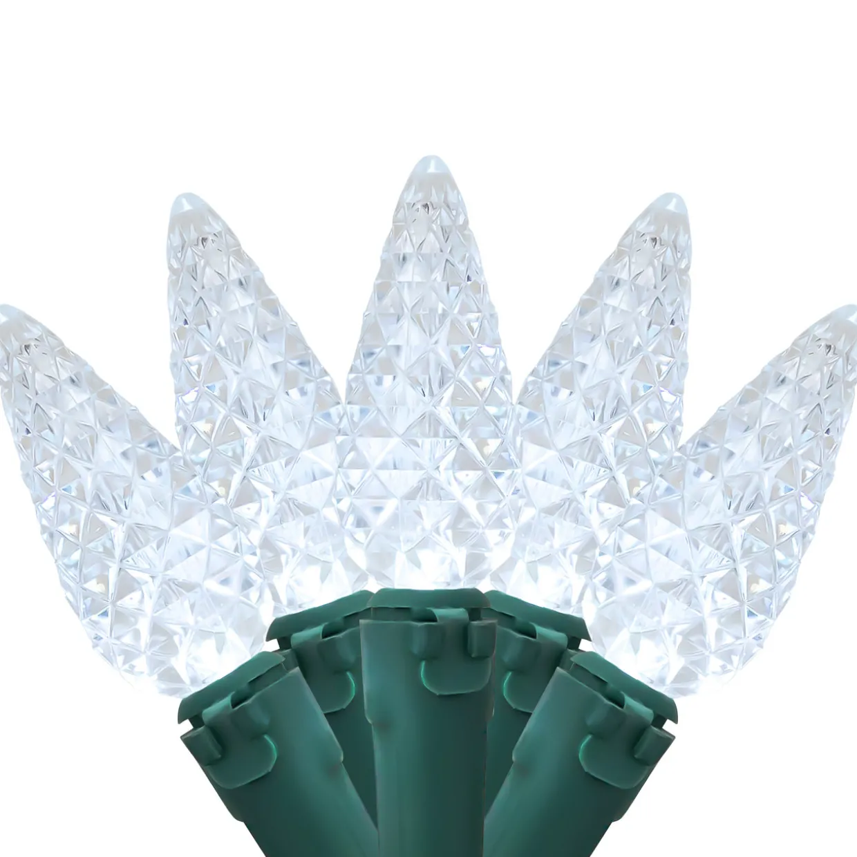 70ct Pure White Faceted LED C6 Christmas Light Set - 23ft Green Wire