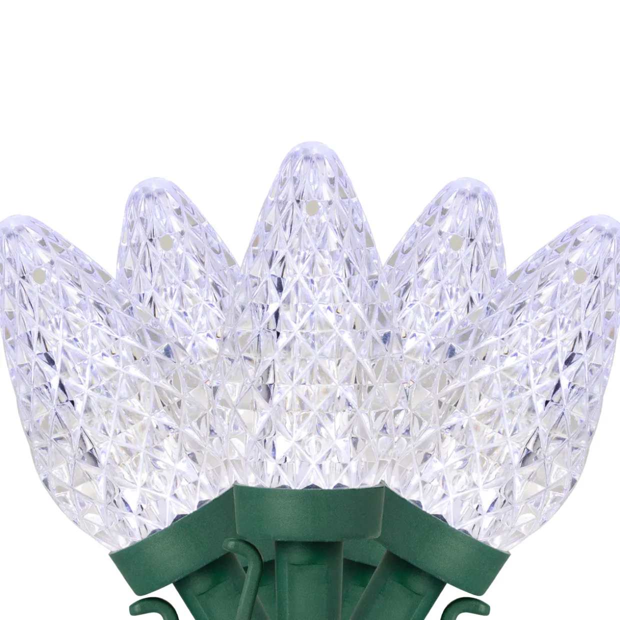 100ct Pure White Faceted LED C9 Christmas Lights - 67ft Green Wire