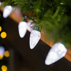 100ct Pure White Faceted LED C9 Christmas Lights - 67ft Green Wire