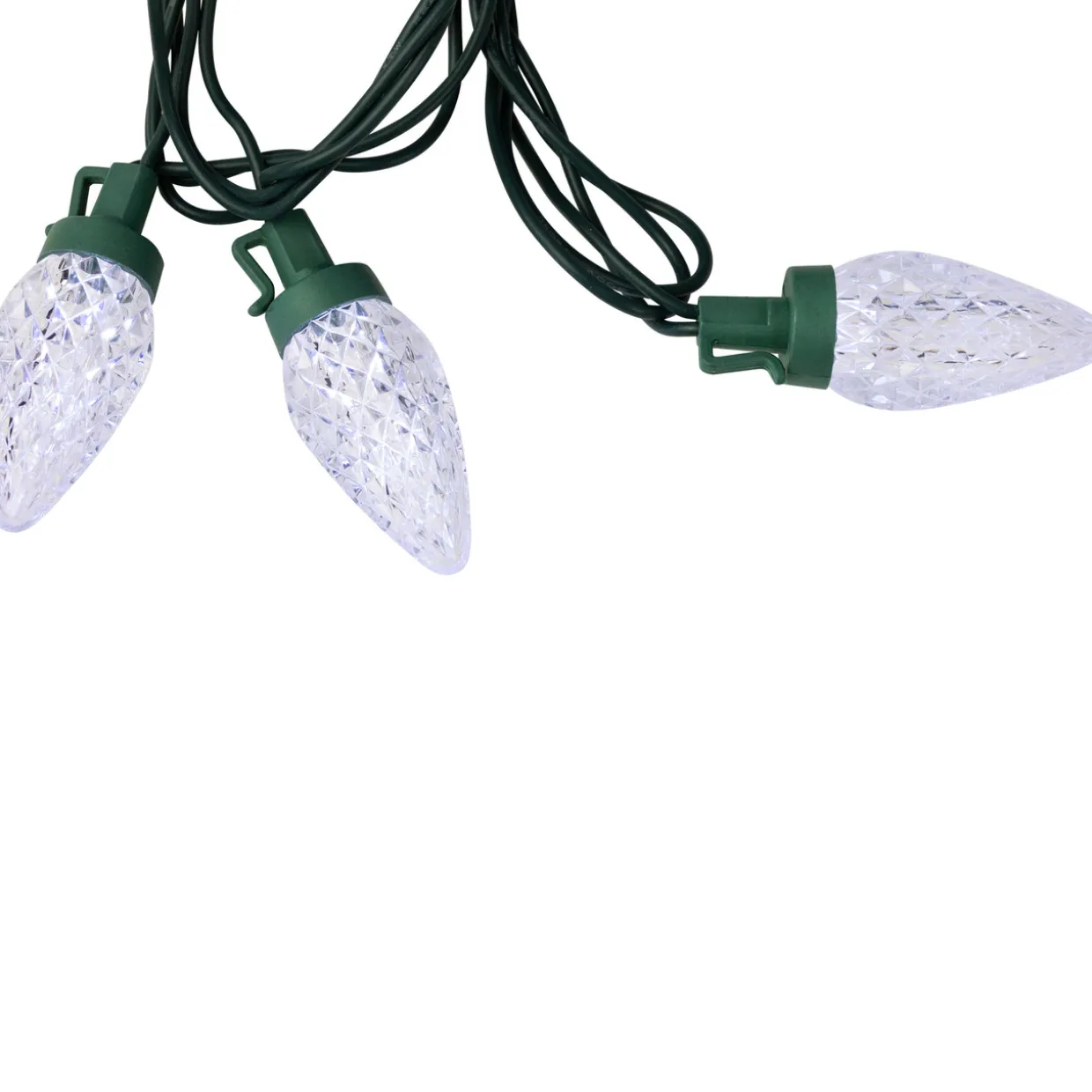 100ct Pure White Faceted LED C9 Christmas Lights - 67ft Green Wire