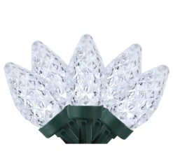 100ct Pure White LED Faceted C7 Christmas Lights, 66ft Green Wire