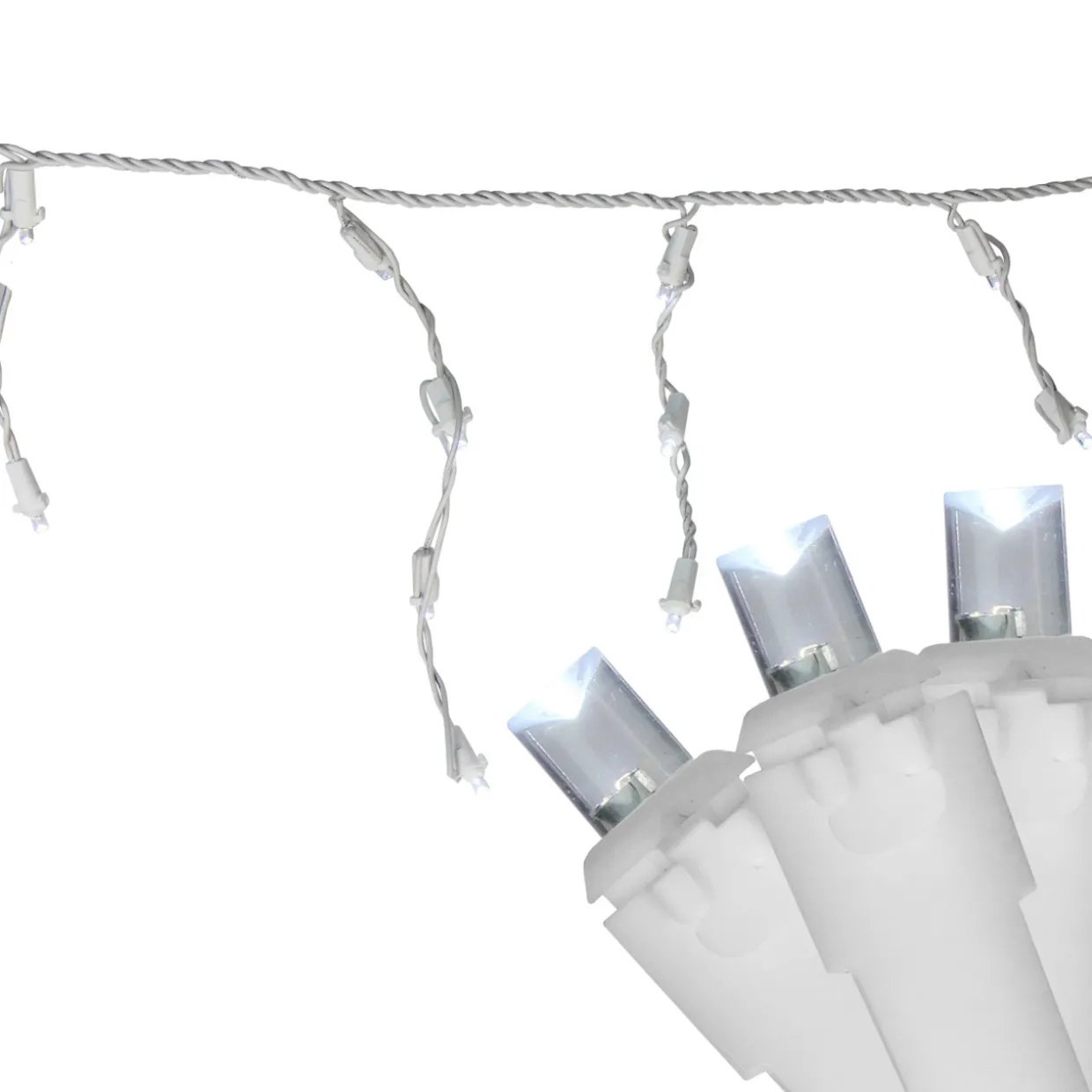 100ct Pure White LED Wide Angle Christmas Icicle Lights, 5.5ft White Wire