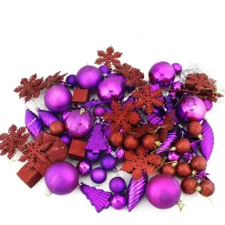 125ct Purple and Red Shatterproof 3-Finish Christmas Ornaments 5.5" (139.7mm)