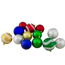 39ct Red and Blue Shatterproof 2-Finish Christmas Ball Ornaments 4" (100mm)