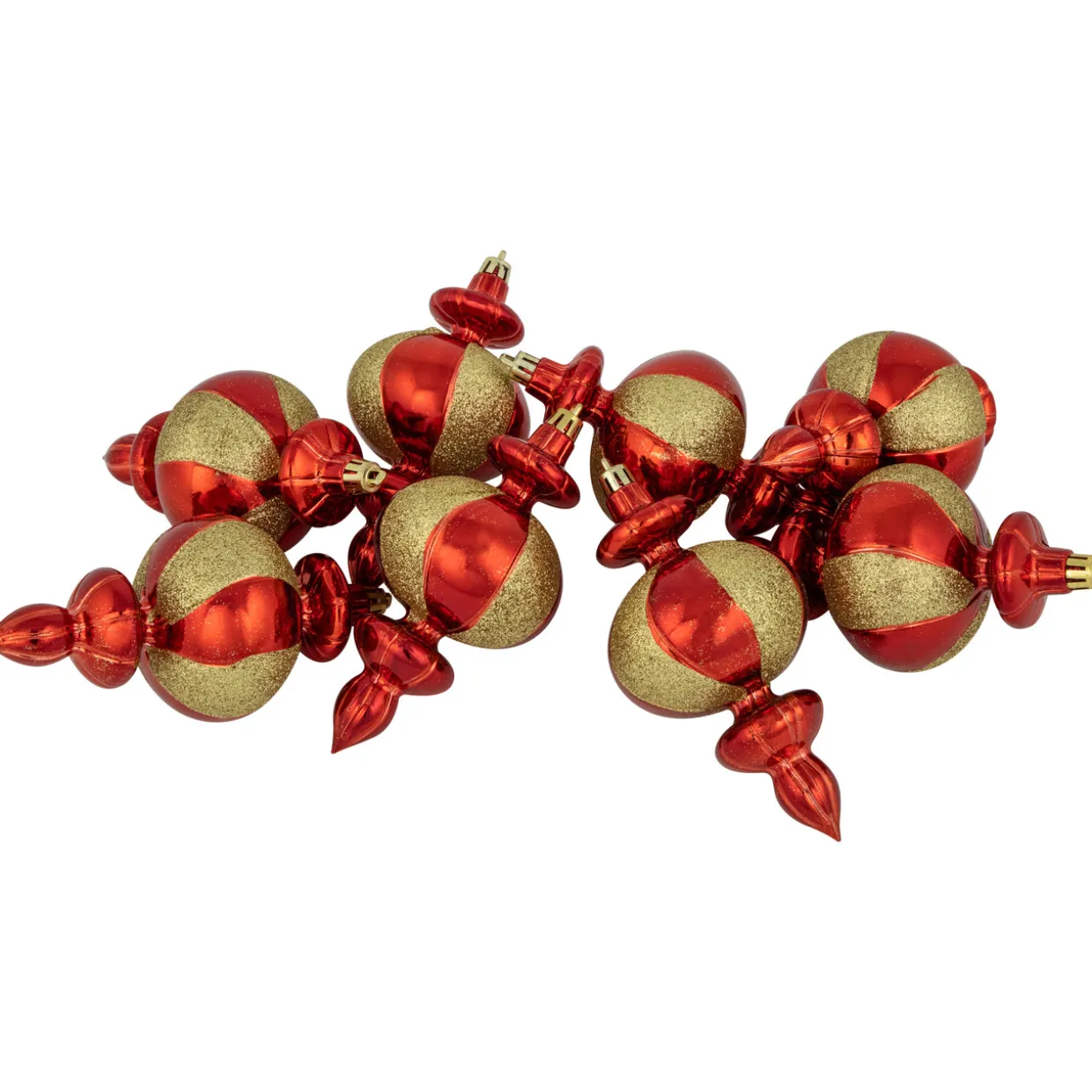 8ct Red and Gold Shatterproof Finial Christmas Ornaments, 6"