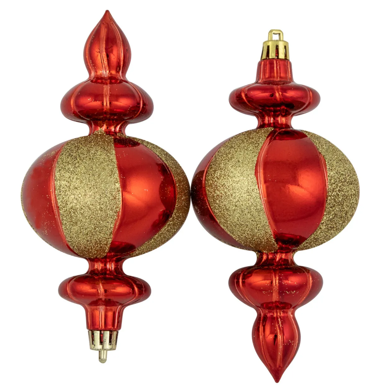 8ct Red and Gold Shatterproof Finial Christmas Ornaments, 6"