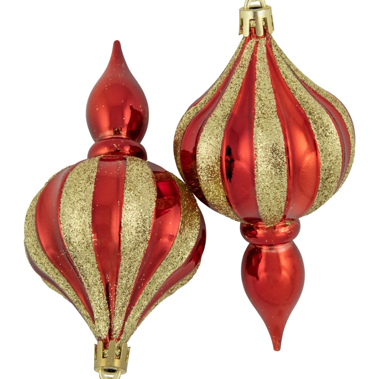 8ct Red and Gold Shatterproof Finial Christmas Ornaments, 4.75"