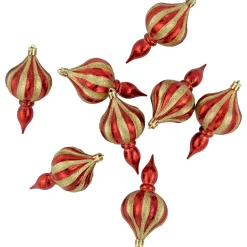 8ct Red and Gold Shatterproof Finial Christmas Ornaments, 4.75