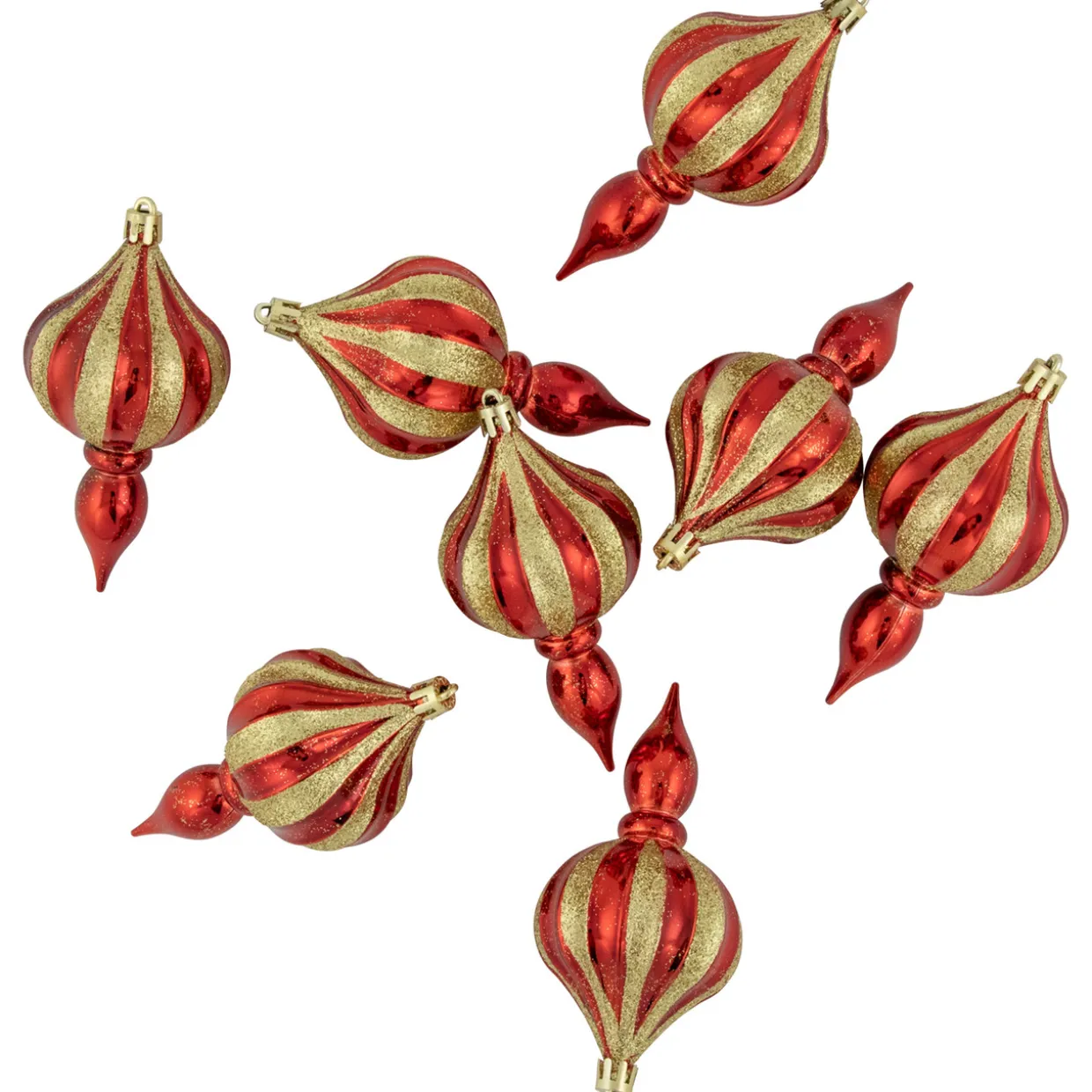8ct Red and Gold Shatterproof Finial Christmas Ornaments, 4.75"