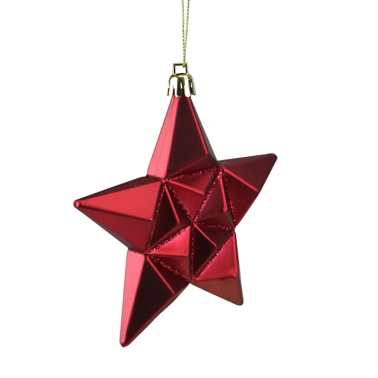 12ct Red and Gold Star Glittered Shatterproof Matte Christmas Ornaments 5"