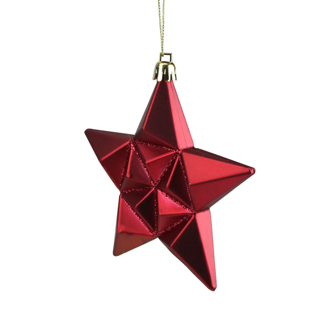 12ct Red and Gold Star Glittered Shatterproof Matte Christmas Ornaments 5"