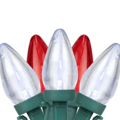 25ct Red and Pure White LED C7 Christmas Lights - 16ft Green Wire