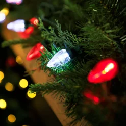 25ct Red and Pure White LED C7 Christmas Lights - 16ft Green Wire