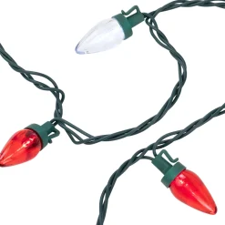 25ct Red and Pure White LED C7 Christmas Lights - 16ft Green Wire