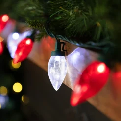 25ct Red and Pure White LED C9 Christmas Lights, 16ft Green Wire