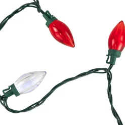 25ct Red and Pure White LED C9 Christmas Lights, 16ft Green Wire