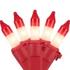 50ct Red and White Peppermint Mini Christmas Light Set - 10' Red Wire