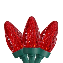 50ct Red LED C7 Faceted Christmas Lights, 21ft Green Wire