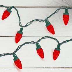 50ct Red LED C7 Faceted Christmas Lights, 21ft Green Wire