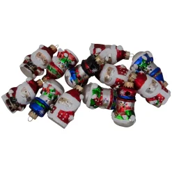 12ct Red Winter Snowmen and Santa Claus Figurine Glass Christmas Ornaments 2.5"