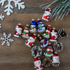 12ct Red Winter Snowmen and Santa Claus Figurine Glass Christmas Ornaments 2.5"