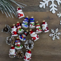 12ct Red Winter Snowmen and Santa Claus Figurine Glass Christmas Ornaments 2.5