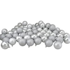 60ct Shatterproof Silver 4-Finish Christmas Ball Ornaments 2.5" (60mm)