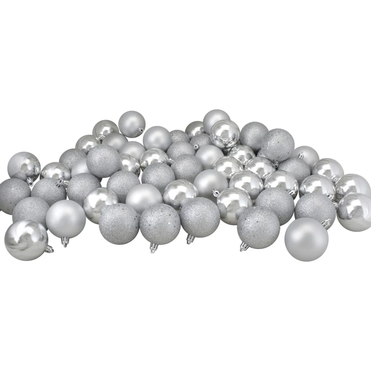 60ct Shatterproof Silver 4-Finish Christmas Ball Ornaments 2.5" (60mm)