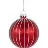 4ct Shiny Red and White Striped Glass Ball Christmas Ornaments 3" (80mm)