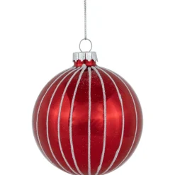 4ct Shiny Red and White Striped Glass Ball Christmas Ornaments 3" (80mm)