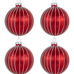 4ct Shiny Red and White Striped Glass Ball Christmas Ornaments 3