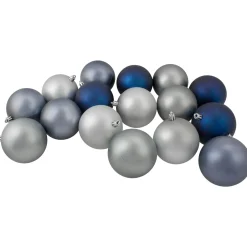 32ct Silver and Blue Shatterproof 2-Finish Christmas Ball Ornaments 3.25" (80mm)