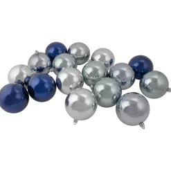 32ct Silver and Blue Shatterproof 2-Finish Christmas Ball Ornaments 3.25