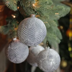 4ct Silver and White Antique Style Glass Christmas Ball Ornaments 4