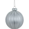 4ct Silver and White Glitter Striped Glass Ball Christmas Ornaments 3"