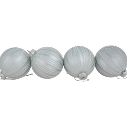 4ct Silver and White Glitter Striped Glass Ball Christmas Ornaments 3