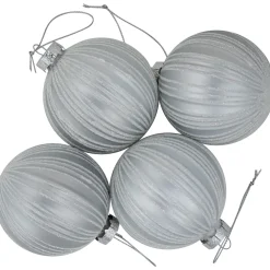 4ct Silver and White Glitter Striped Glass Ball Christmas Ornaments 3