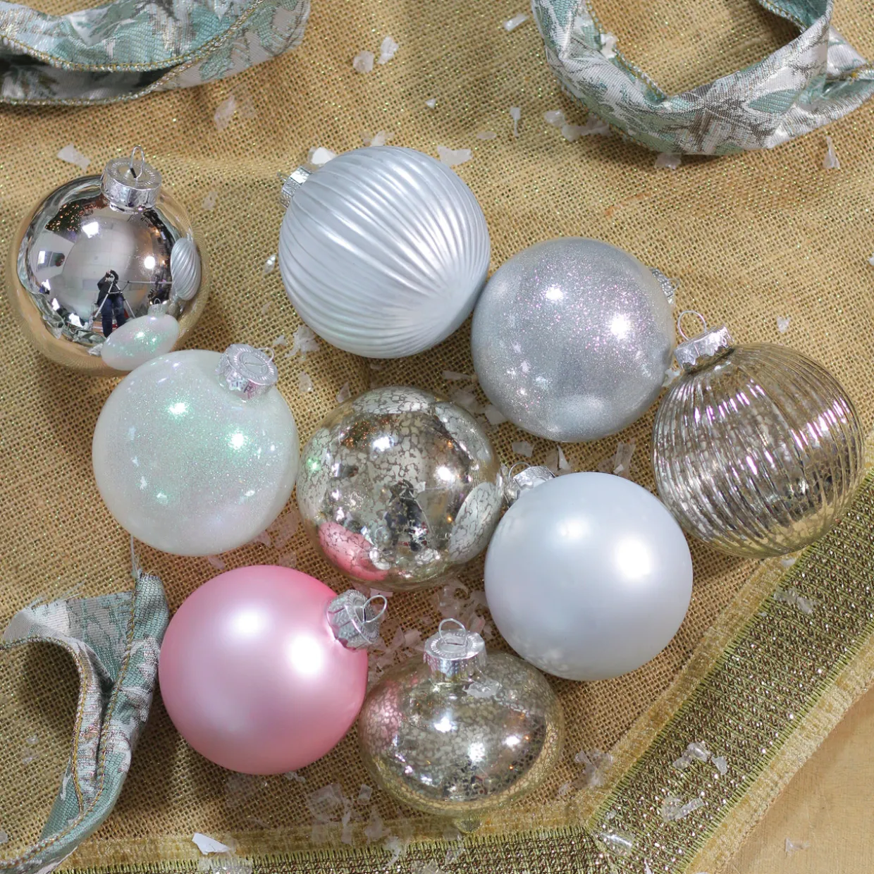 9ct Silver 3-Finish Shatterproof Christmas Ball and Onion Ornaments 3.75" (95mm)