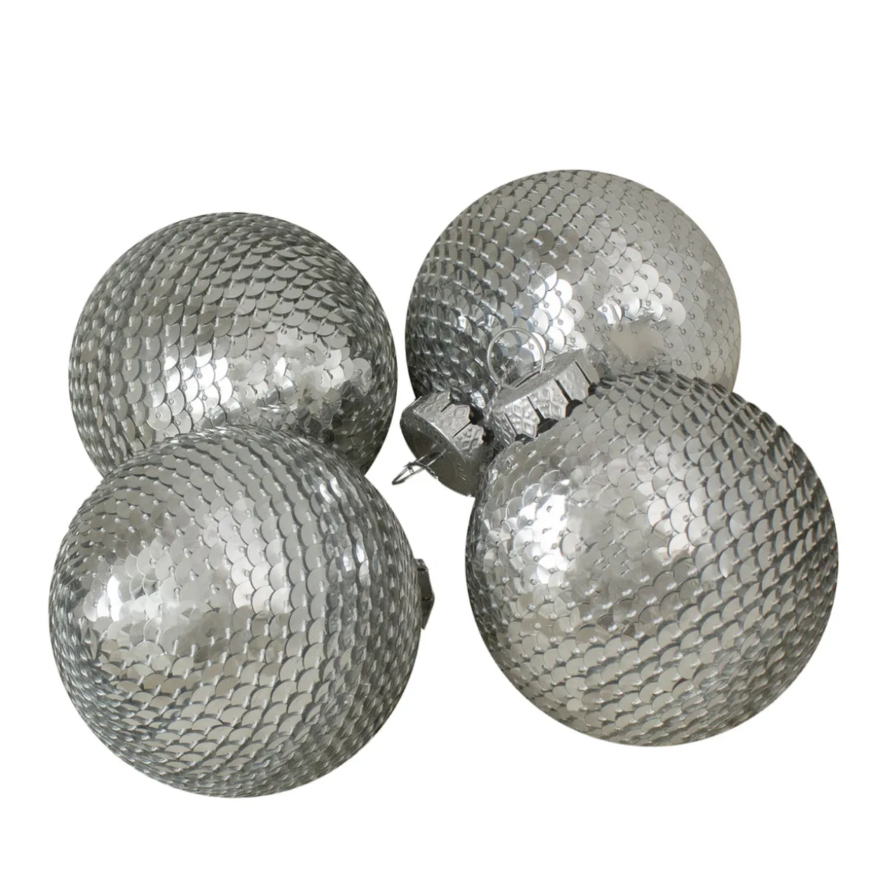 4ct Silver Sequin Christmas Ball Ornaments 2.75" (70mm)