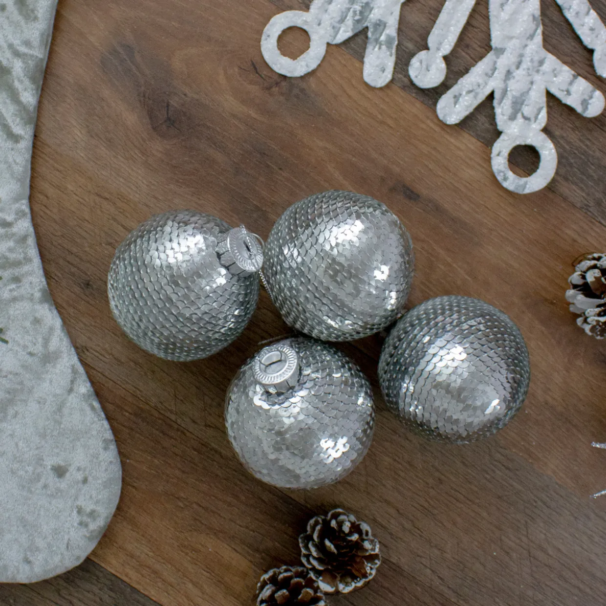 4ct Silver Sequin Christmas Ball Ornaments 2.75" (70mm)