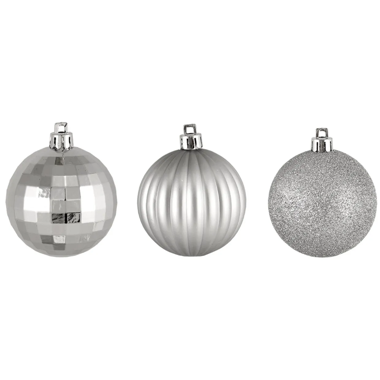 100ct Silver Shatterproof 3-Finish Christmas Ball Ornaments 2.5" (60mm)
