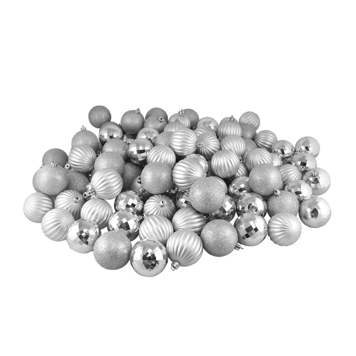 100ct Silver Shatterproof 3-Finish Christmas Ball Ornaments 2.5" (60mm)